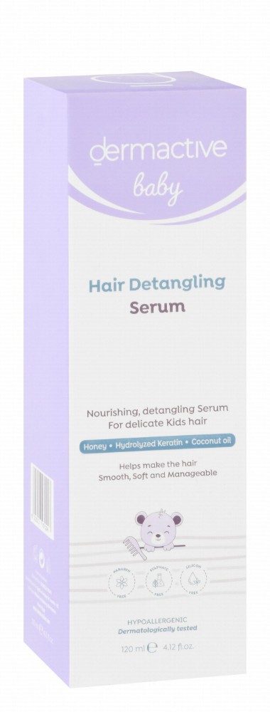 Dermactive Baby Hypoallergenic Nourishing, Smoothing & Detangling Serum with Honey, Hydrolyzed Keratin & Coconut Oil for Delicate Hair - parabens free, sulphate free, silicone free