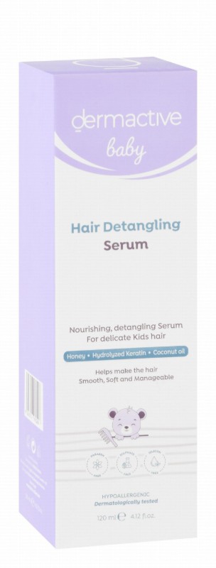 Dermactive Baby Hypoallergenic Nourishing, Smoothing & Detangling Serum with Honey, Hydrolyzed Keratin & Coconut Oil for Delicate Hair - parabens free, sulphate free, silicone free