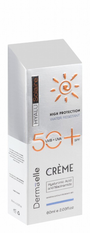 Dermaelle Hyalu Solaire Water-Resistant Facial Sunscreen with Hyaluronic Acid & Niacinamide for Sensitive & Sun Intolerant Skin SPF50+
