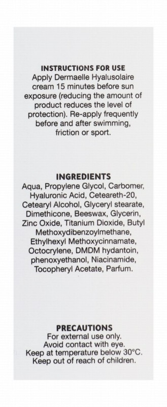 Dermaelle Hyalu Solaire Water-Resistant Facial Sunscreen with Hyaluronic Acid & Niacinamide for Sensitive & Sun Intolerant Skin SPF50+