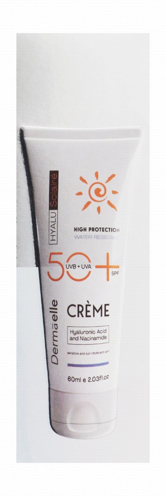 Dermaelle Hyalu Solaire Water-Resistant Facial Sunscreen with Hyaluronic Acid & Niacinamide for Sensitive & Sun Intolerant Skin SPF50+