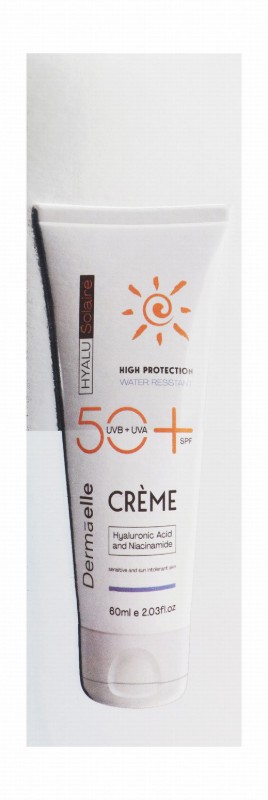 Dermaelle Hyalu Solaire Water-Resistant Facial Sunscreen with Hyaluronic Acid & Niacinamide for Sensitive & Sun Intolerant Skin SPF50+