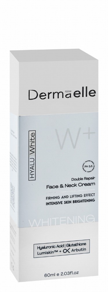 Dermaelle Hyalu White Plus Whitening, Firming & Lifting Face & Neck Cream with Hyaluronic Acid, Glutathione & Arbutin pH5.5