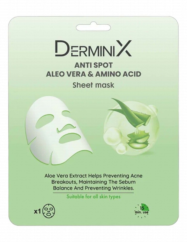 Derminix Anti-Spot, Anti-Acne & Anti-Wrinkle Facial Sheet Mask with Aloe Vera & Amino Acid