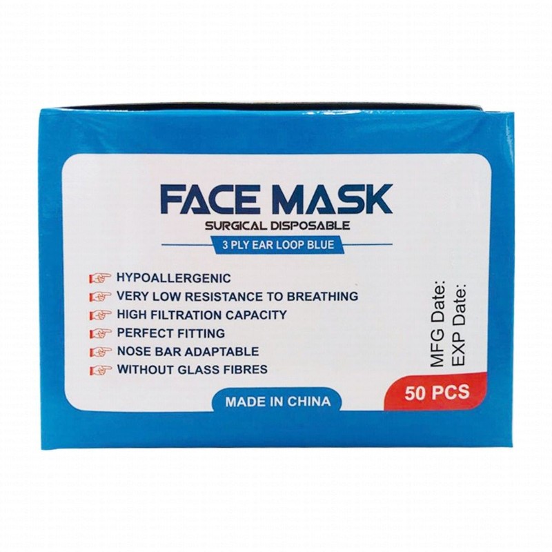 Disposable Blue Face Masks with Earloop 3ply