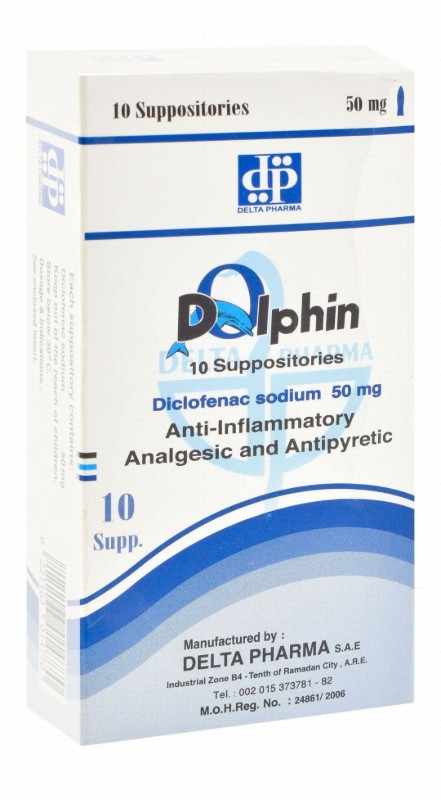 Dolphin 50mg Diclofenac Sodium Anti-Inflammatory, Analgesic & Antipyretic Suppositories