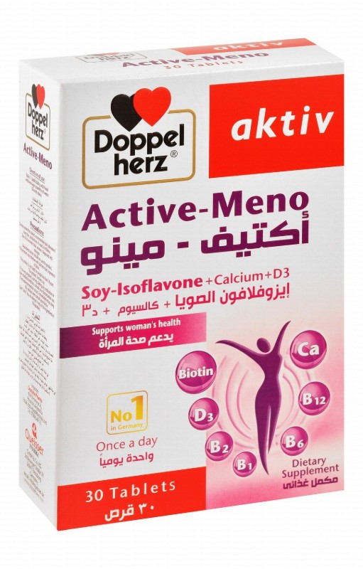 Doppelherz Active-Meno 500mg Calcium Women's Health Support Supplement with Soy Isoflavone & Vitamin D3 - gluten free, lactose free