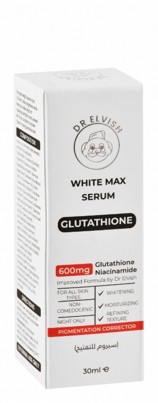Dr Elvish White Max Moisturizing, Refining & Whitening Facial Night Serum with Glutathione & Niacinamide for All Skin Types - non comedogenic