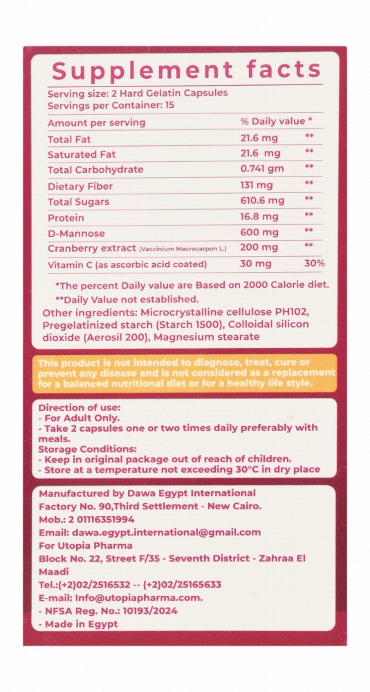 Dr. Oxygen Urinary Tract Health Support Dietary Supplement with Cranberry, D-Mannose & Vitamin C