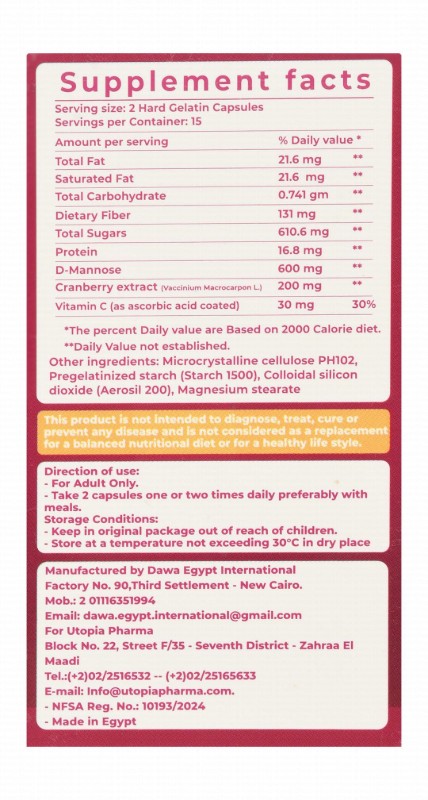 Dr. Oxygen Urinary Tract Health Support Dietary Supplement with Cranberry, D-Mannose & Vitamin C