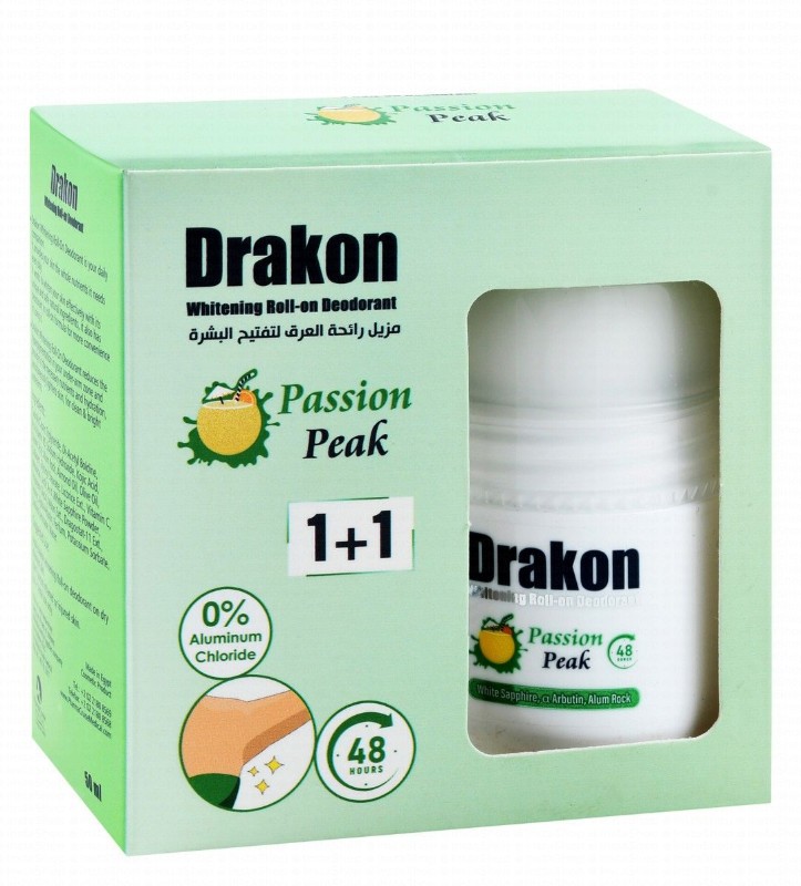 Drakon 48H Whitening Roll-On Deodorants Passion Peak Scent with White Sapphire, Arbutin & Alum Rock (1+1 Free) - aluminum chloride free
