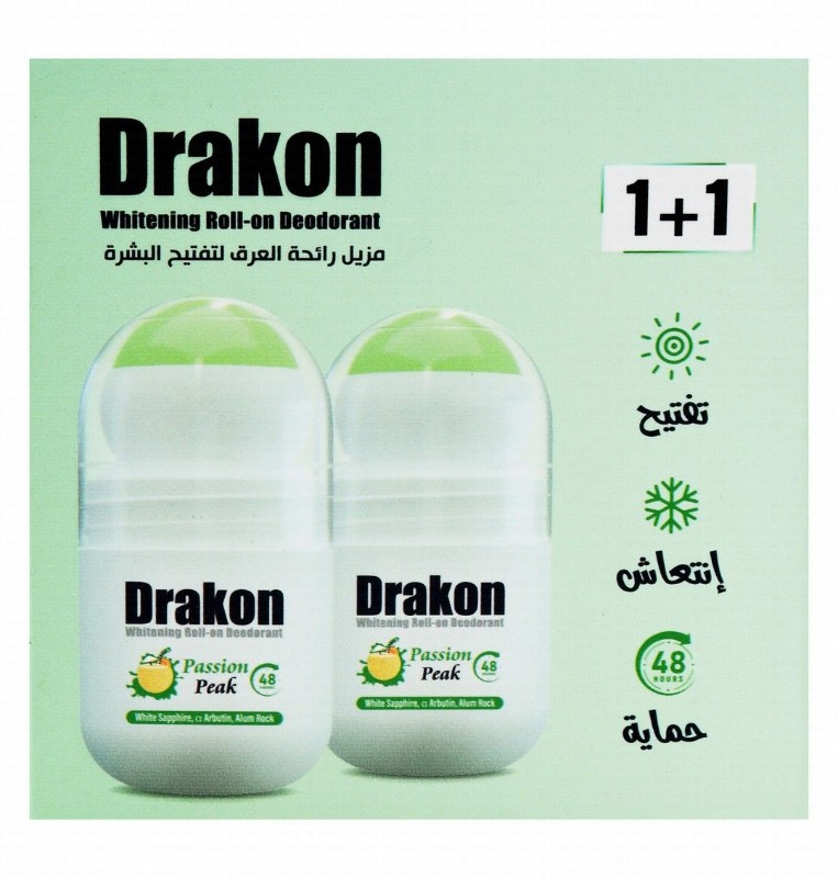 Drakon 48H Whitening Roll-On Deodorants Passion Peak Scent with White Sapphire, Arbutin & Alum Rock (1+1 Free) - aluminum chloride free