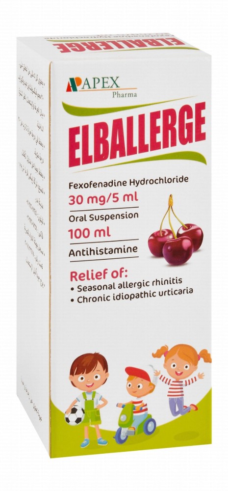 Elballerge 30mg/5ml Fexofenadine Hydrochloride Antihistamine Oral Suspension Cherry Flavor for Seasonal Allergic Rhinitis & Chronic Idiopathic Urticaria