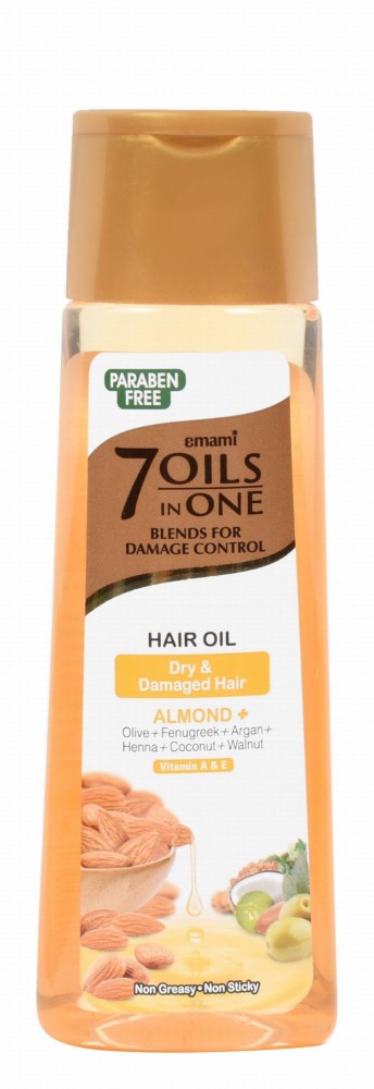 Emami 7in1 Non-Greasy Damage Control Hair Oil Blend with Vitamins & Almond for Dry & Damaged Hair - parabens free