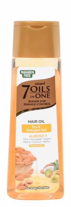 Emami 7in1 Non-Greasy Damage Control Hair Oil Blend with Vitamins & Almond for Dry & Damaged Hair - parabens free