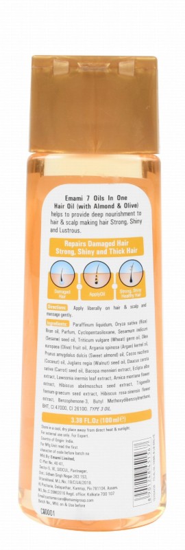 Emami 7in1 Non-Greasy Damage Control Hair Oil Blend with Vitamins & Almond for Dry & Damaged Hair - parabens free