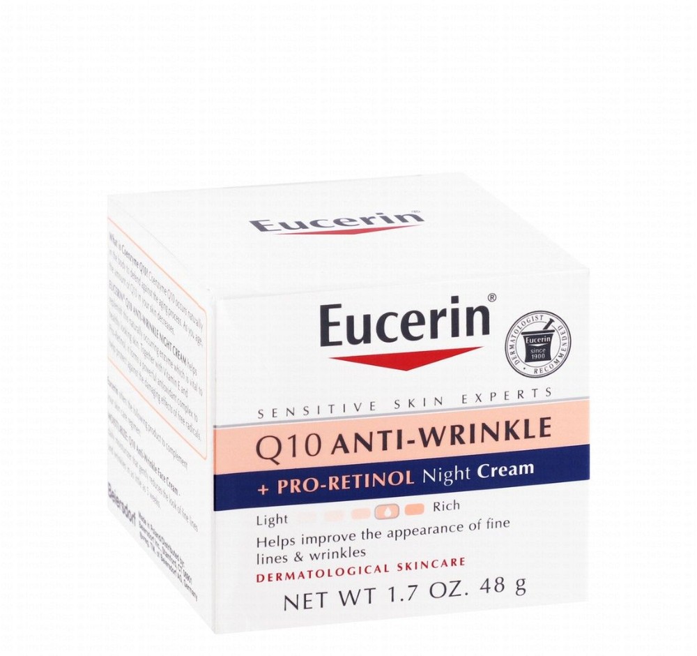 Eucerin Anti-Wrinkle Facial Night Cream with Coenzyme Q10 & Pro-Retinol for Dry & Sensitive Skin - non comedogenic, fragrance free, parabens free