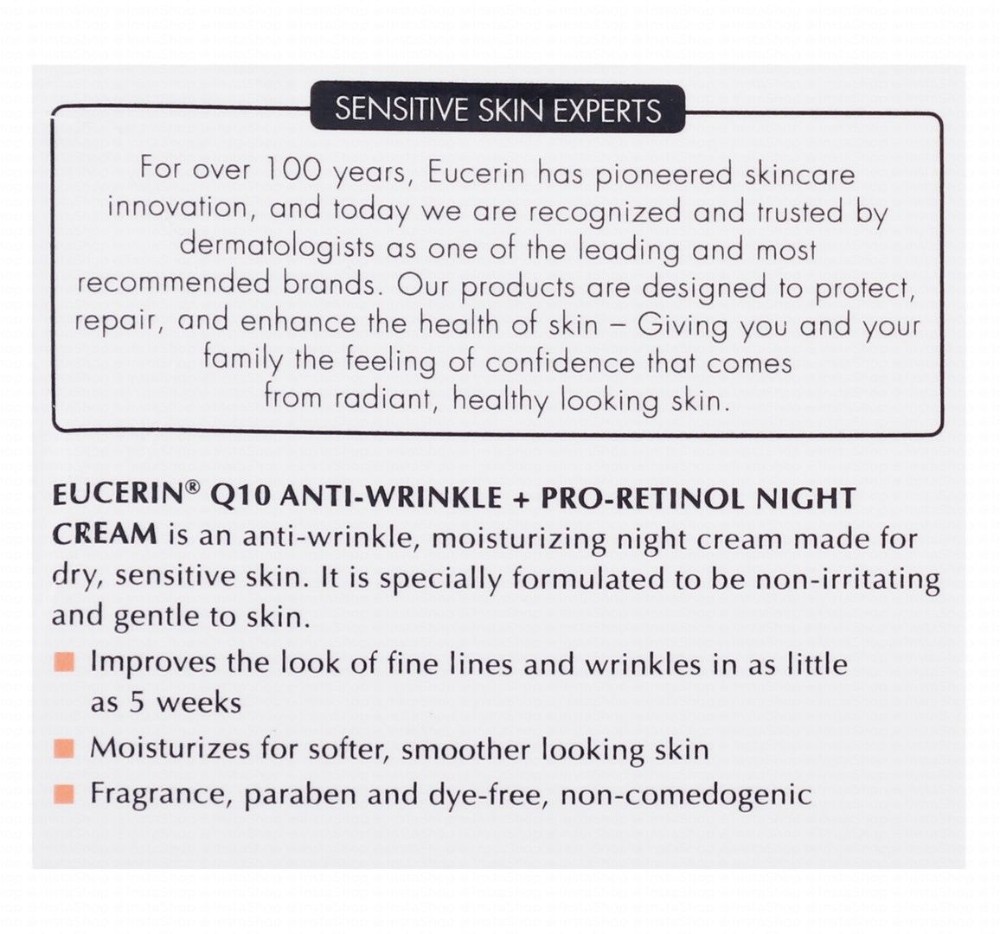 Eucerin Anti-Wrinkle Facial Night Cream with Coenzyme Q10 & Pro-Retinol for Dry & Sensitive Skin - non comedogenic, fragrance free, parabens free