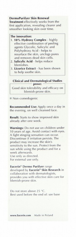 Eucerin DermoPurifyer Oil Control Skin Renewal Treatment for Blemish-Prone Skin - non comedogenic