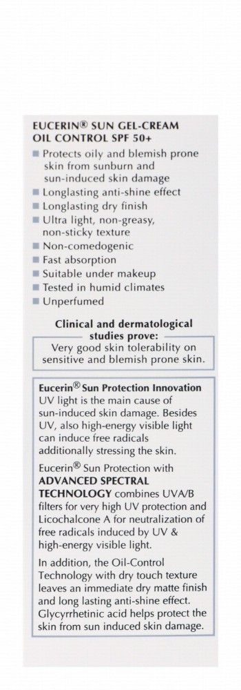 Eucerin Oil Control Sunscreen SPF50+ - non comedogenic, fragrance free