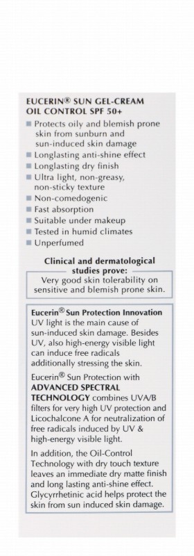 Eucerin Oil Control Sunscreen SPF50+ - non comedogenic, fragrance free