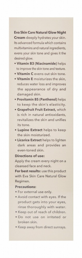 Eva Skin Care Natural Glow Hydrating Facial Night Cream with Vitamin C, Grapefruit & Licorice Extracts SPF30