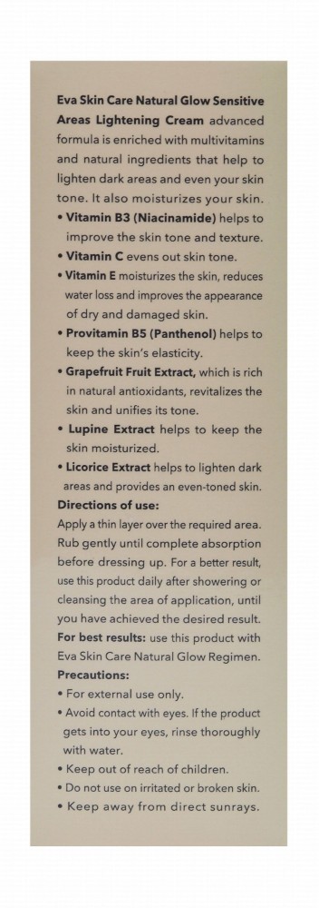 Eva Skin Care Natural Glow Lightening Cream with Grapefuit, Licorice & Lupine Extracts for Sensitive Areas