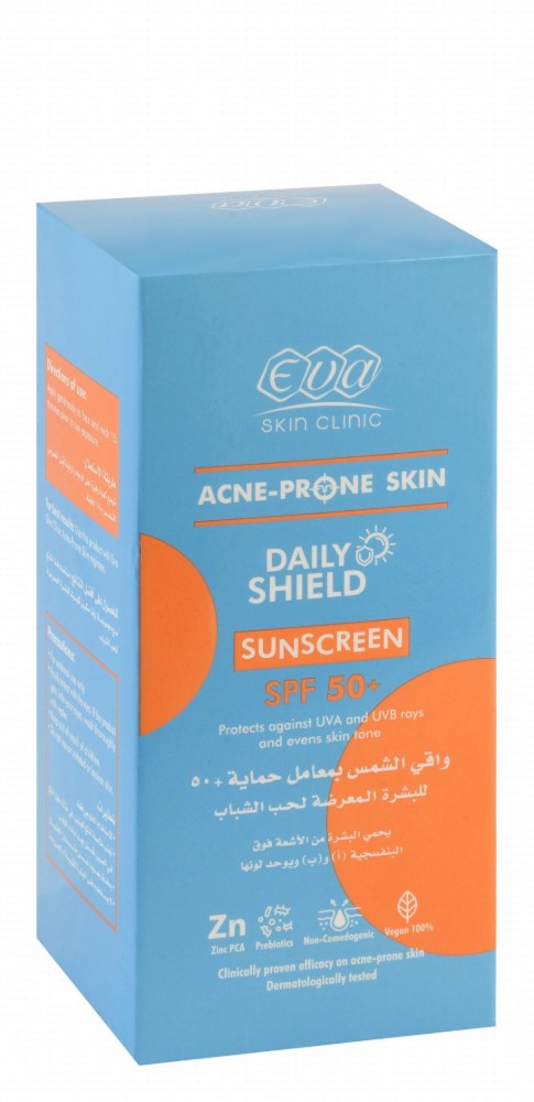 Eva Skin Clinic Daily Shield Protecting & Toning Facial Sunscreen with Zinc PCA & Prebiotics for Acne-Prone Skin SPF50+ - vegan, non comedogenic