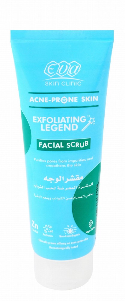 Eva Skin Clinic Exfoliating, Purifying & Smoothening Facial Scrub with Zinc PCA & Prebiotics for Acne-Prone Skin - vegan, non comedogenic