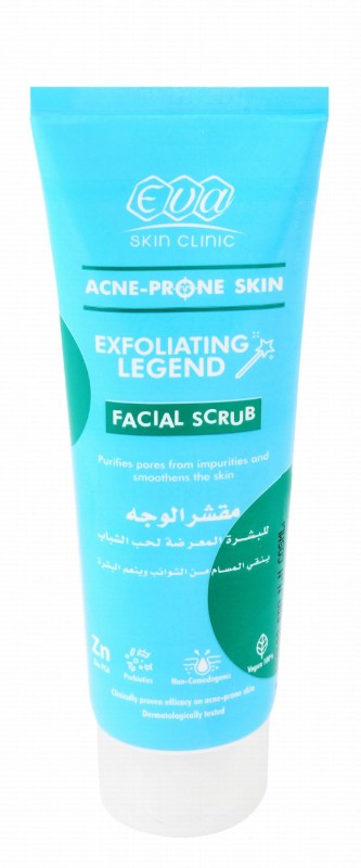 Eva Skin Clinic Exfoliating, Purifying & Smoothening Facial Scrub with Zinc PCA & Prebiotics for Acne-Prone Skin - vegan, non comedogenic