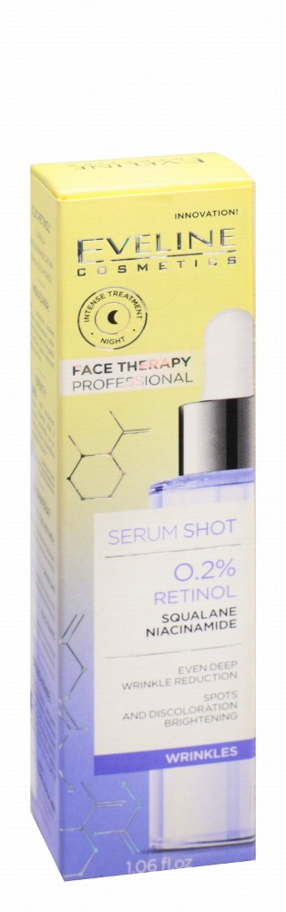 Eveline Cosmetics 0.2% Retinol Brightening & Anti-Wrinkle Face Night Serum Shot with Squalane Niacinamide - vegan, cruelty free