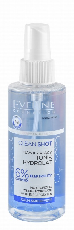 Eveline Cosmetics Clean Shot Moisturizing, Hydrating & Refreshing Facial Toner with Electrolytes - vegan, cruelty free
