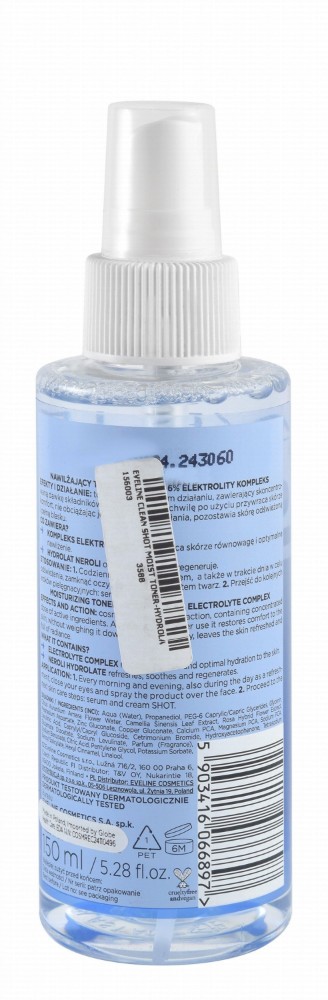 Eveline Cosmetics Clean Shot Moisturizing, Hydrating & Refreshing Facial Toner with Electrolytes - vegan, cruelty free