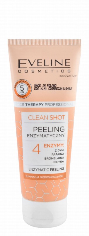 Eveline Cosmetics Clean Shot Peeling & Anti-Imperfection Face Scrub with Enzymes, Bromelain & Ficyna for All Skin Types