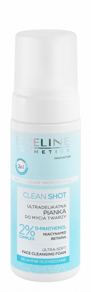 Eveline Cosmetics Clean Shot Ultra Soft Foaming Facial Cleanser with D-Panthenol, Niacinamide & Betaine