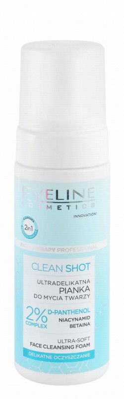 Eveline Cosmetics Clean Shot Ultra Soft Foaming Facial Cleanser with D-Panthenol, Niacinamide & Betaine