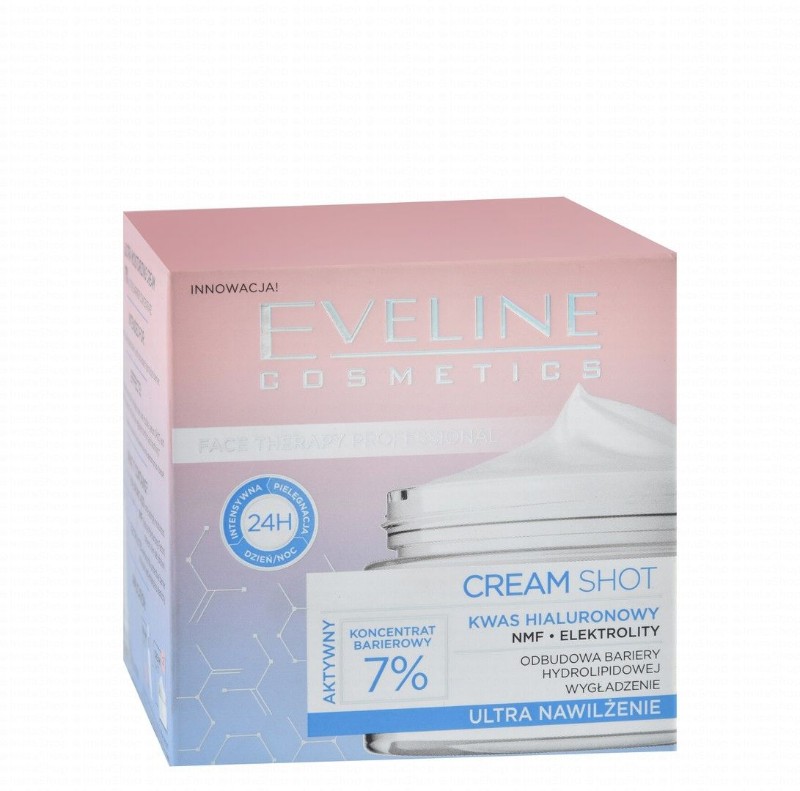 Eveline Cosmetics Cream Shot Ultra Hydrating & Smoothing Face Cream with Hyaluronic Acid, NMF & Electrolytes for Dry, Very Dry & Dehydrated Skin