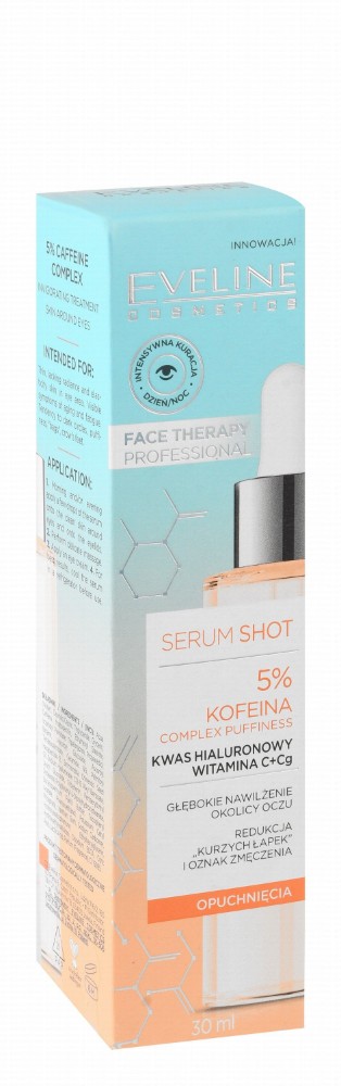 Eveline Cosmetics Face Therapy Professional 5% Caffeine Deep Hydrating, Anti-Fatigue & Anti-Puffiness Eye Serum Shot with Hyaluronic Acid, Vitamin C & Cg - vegan, cruelty free