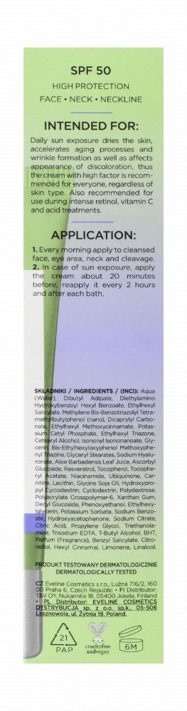Eveline Cosmetics Face Therapy Professional Moisturizing, Protecting & Anti-Photoaging Sunscreen with Hyaluronic Acid, Antioxidant & Aloe Vera SPF50 PA++++ - vegan, cruelty free