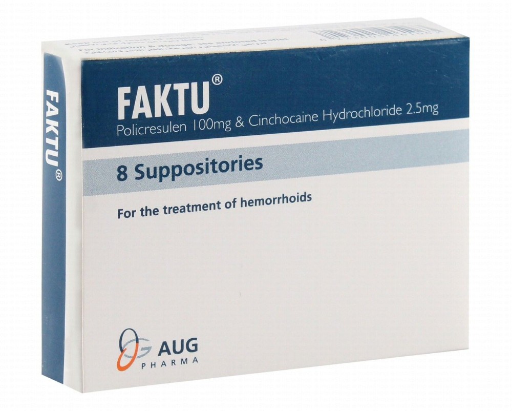 Faktu 100mg Policresulen & 2.5mg Cinchocaine HCL Suppositories for Treating Hemorrhoids