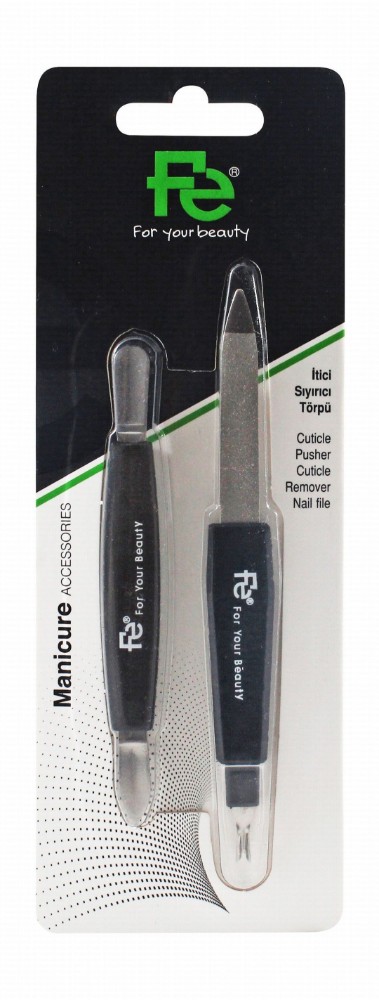 Fe Black Cuticle Pusher & Remover with Nail File