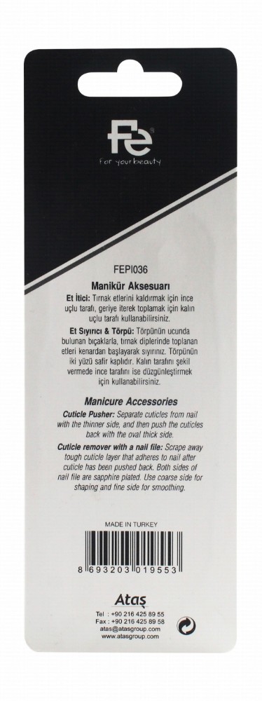 Fe Black Cuticle Pusher & Remover with Nail File