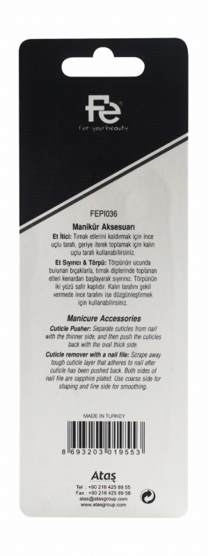 Fe Black Cuticle Pusher & Remover with Nail File