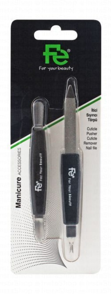 Fe Black Cuticle Pusher & Remover with Nail File