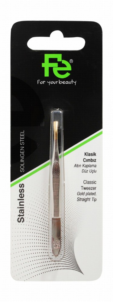 Fe Stainless Steel Gold Plated Classic Straight Tip Tweezers