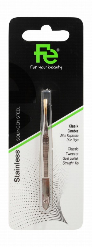 Fe Stainless Steel Gold Plated Classic Straight Tip Tweezers