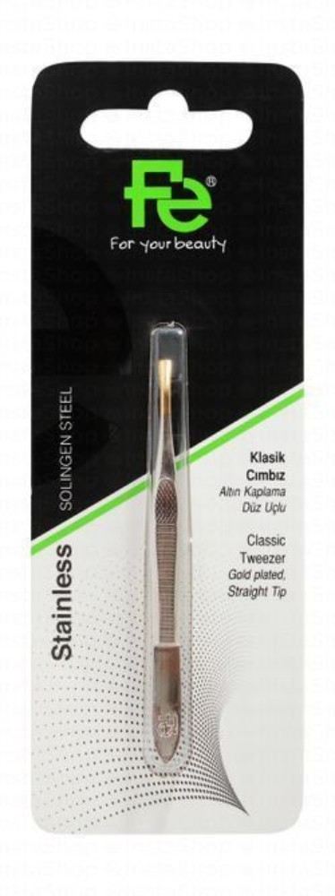 Fe Stainless Steel Gold Plated Classic Straight Tip Tweezers