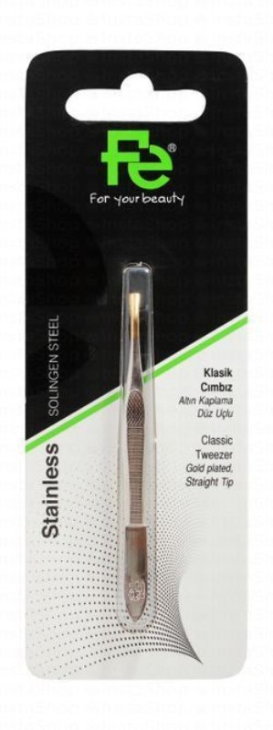 Fe Stainless Steel Gold Plated Classic Straight Tip Tweezers