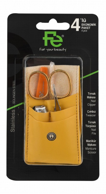 Fe Stainless Steel Grooming Kit with Yellow Leather Case