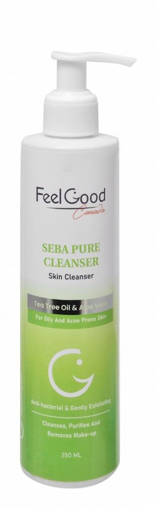 Feel Good Canada Seba Pure Antibacterial Gently Exfoliating, Purifying & Makeup Removing Facial Cleanser with Tea Tree Oil & Aloe Vera for Oily & Acne-Prone Skin